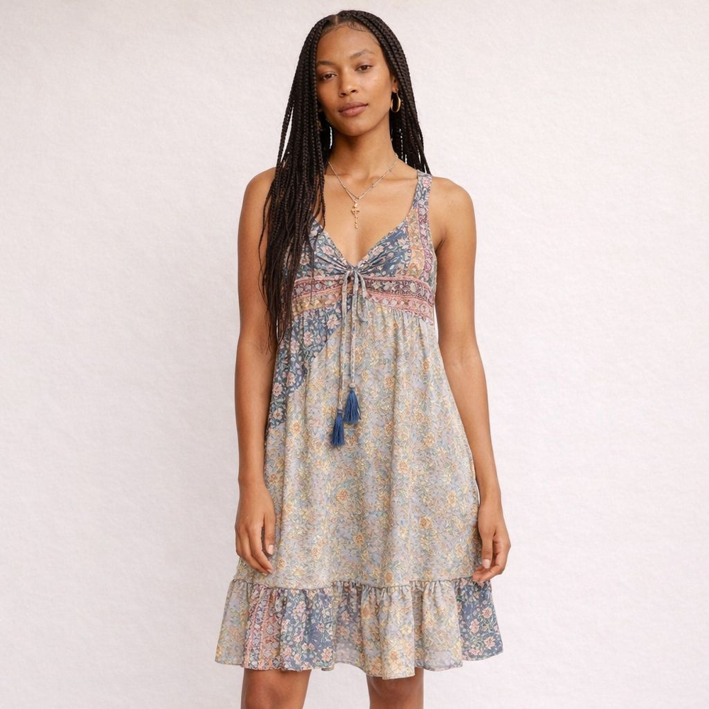 Earthbound Gold Metallic Floral Midi Dress Sz XL